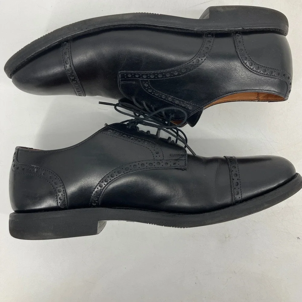 Allen‎ Edmonds Sanford Cap Toe Derby Mens 9 C Black Excellent Semi-Brogue 3408